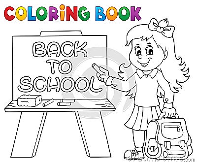 Coloring book happy pupil girl theme 5 Vector Illustration