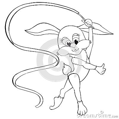 Coloring book Hare and Rhythmic Gymnastics. Cartoon style. Isolated image on white background. Vector Illustration