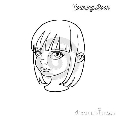 Coloring book with head of a girl with short hair Vector Illustration