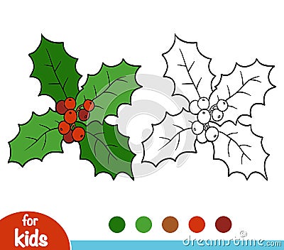 Coloring book, Holly branch Vector Illustration