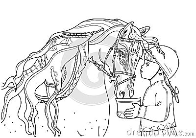 Coloring book horse with jockey theme 1 - eps10 vector illustration. Zen art style illustration for print. Poster design Vector Illustration