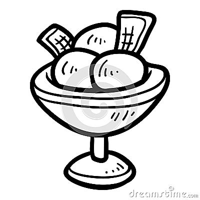 Coloring book, Ice cream in bowl Vector Illustration