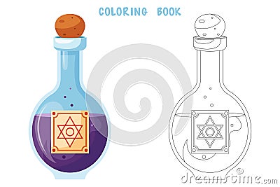 Coloring book of purple potion in a flask Vector Illustration