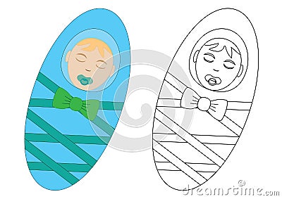 Coloring book. Infant newborn. Leisure activity for children Vector Illustration