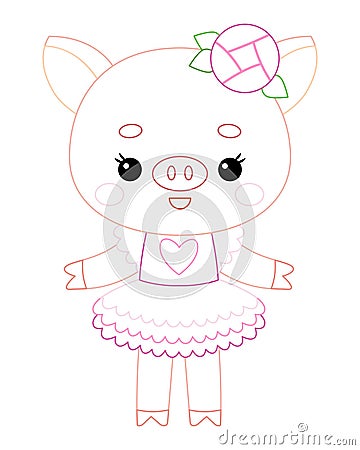 Coloring book for kids, Cartoon cute character ballerina pig Vector Illustration