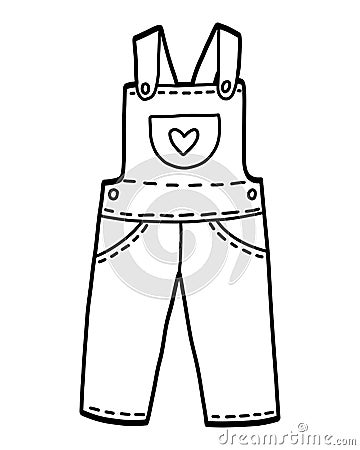 Coloring book, Kids dungarees Vector Illustration