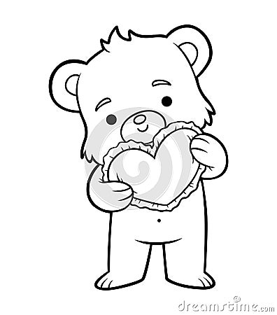 Coloring book for kids, Loving bear with valentine card Vector Illustration