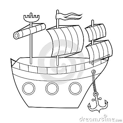 Coloring book for kids, pirate ship. Vector isolated on a white background Vector Illustration