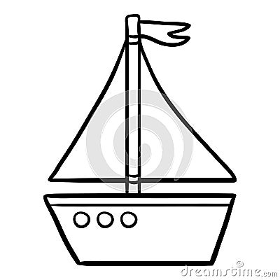 Coloring book for kids, Yacht Vector Illustration