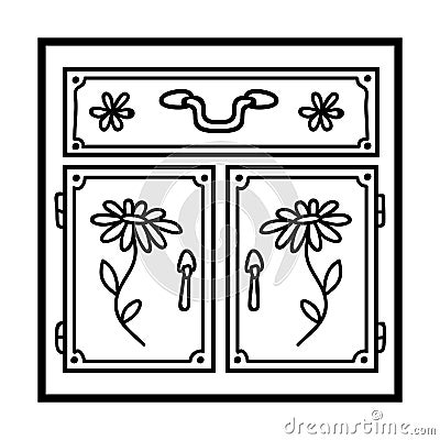 Coloring book, Kitchen Cabinet Vector Illustration