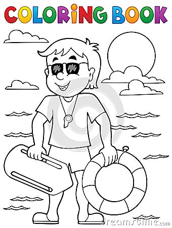 Coloring book life guard theme 1 Vector Illustration