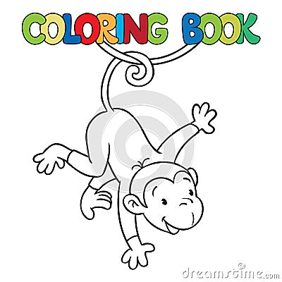 Coloring book of litle funny monkey on lian Stock Photo