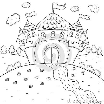 Coloring book magic castle design for kids Vector Illustration