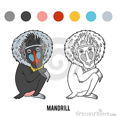 Coloring book, Mandrill Vector Illustration