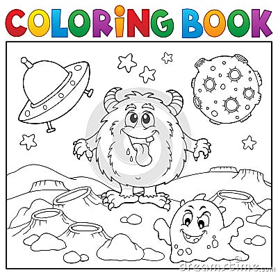 Coloring book monsters in space theme 1 Vector Illustration