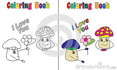 Coloring Book Mushroom Love Stock Photo