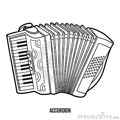 Coloring book: musical instruments (accordion) Vector Illustration