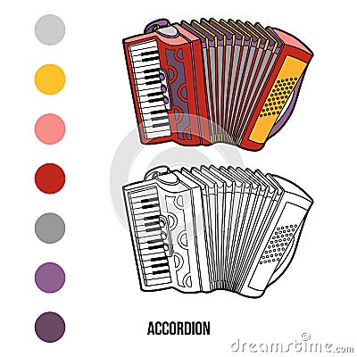 Coloring book: musical instruments (accordion) Vector Illustration