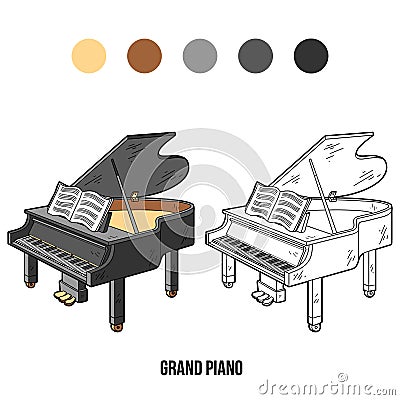 Coloring book: musical instruments (grand piano) Vector Illustration