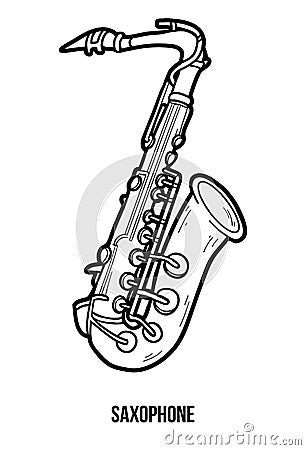 Coloring book: musical instruments (saxophone) Vector Illustration