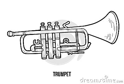 Coloring book: musical instruments (trumpet) Vector Illustration