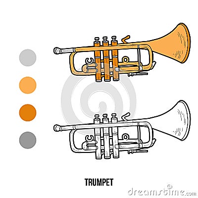 Coloring book: musical instruments (trumpet) Vector Illustration