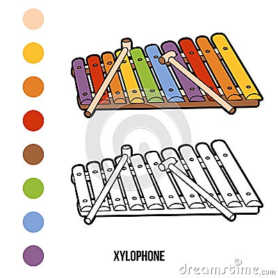 Coloring book: musical instruments (xylophone) Vector Illustration