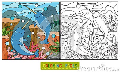 Coloring book (narwhal) Vector Illustration