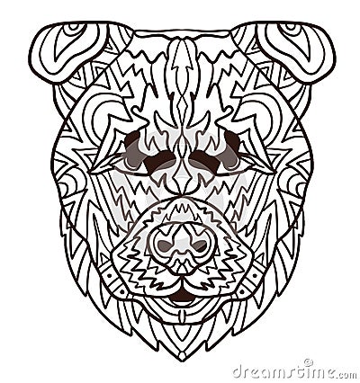 Coloring book page of angry puppy dog. Monochrome and colored samples. Freehand sketch drawing for adult antistress Vector Illustration