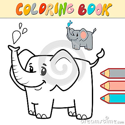 Coloring book or page for kids. elephant black and white vector Vector Illustration