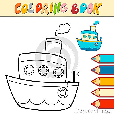 Coloring book or page for kids. ship black and white vector Vector Illustration