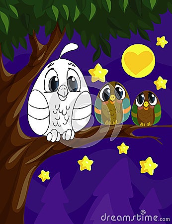 Coloring book page for preschool children with colorful background and sketch owl for coloring Vector Illustration