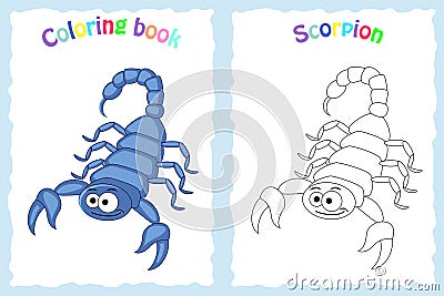 Coloring book page for preschool children with colorful scorpion Vector Illustration