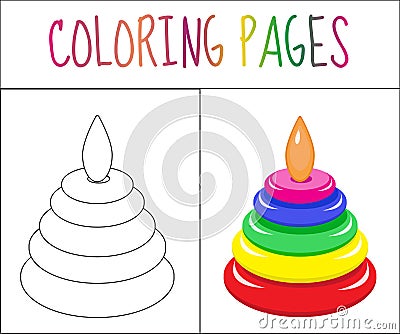 Coloring book page. Toy pyramid. Sketch and color version. Coloring for kids. Vector illustration Vector Illustration