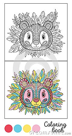 Coloring book panda page game.Color images and outline black.Child and adults antistress Cartoon Illustration