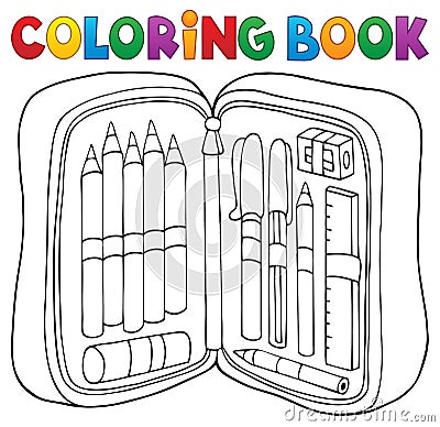 Coloring book pencil case theme 1 Vector Illustration