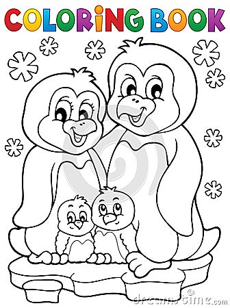 Coloring book penguin family theme 1 Vector Illustration