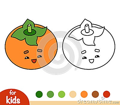 Coloring book, Persimmon with a cute face Vector Illustration