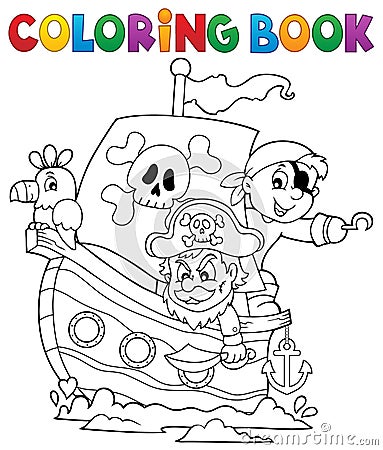 Coloring book pirate boat theme 1 Vector Illustration