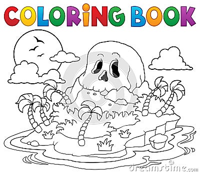 Coloring book pirate skull island Vector Illustration