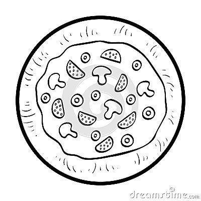 Coloring book, Pizza Vector Illustration