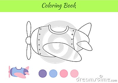 Coloring book plane for children. Educational activity page for preschool years kids and toddlers with transport. Printable Vector Illustration