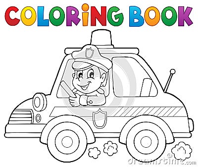 Coloring book police car theme 1 Vector Illustration