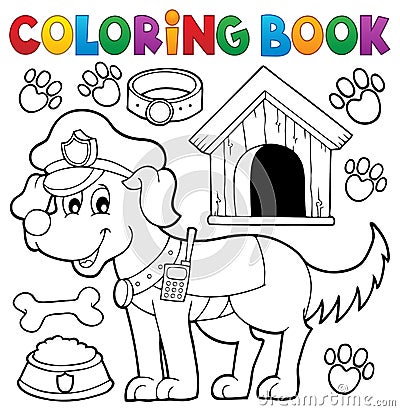 Coloring book with police dog Vector Illustration