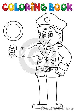 Coloring book policeman holds stop sign Vector Illustration