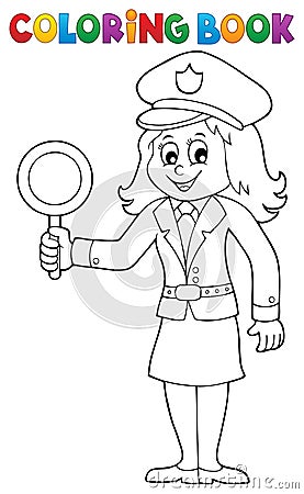 Coloring book policewoman image 1 Vector Illustration