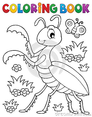 Coloring book praying mantis theme 1 Vector Illustration