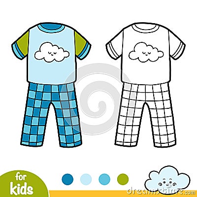 Coloring book, Pyjamas with cute cloud Vector Illustration