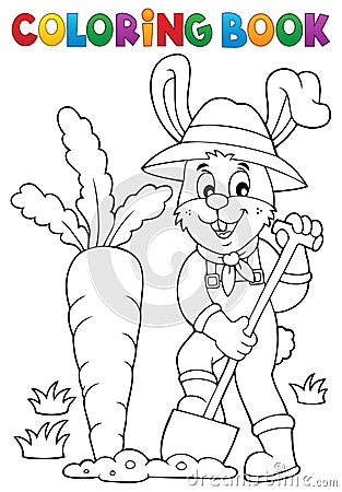 Coloring book rabbit gardener theme 1 Vector Illustration