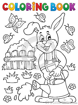 Coloring book rabbit gardener theme 2 Vector Illustration